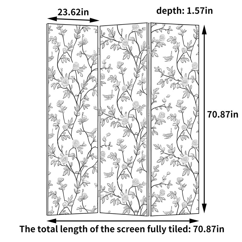 Oiseau et écran d'art floral, H 70,87 po x l 70,87 po x P 1,57 po
