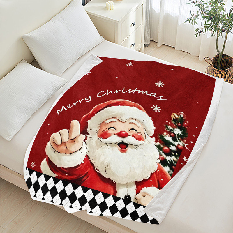 Couverture polaire en flanelle JYK pour lit simple, légère, respirante, douce et chaude en microfibre pelucheuse, 152 x 203 cm, motif Père Noël pointant du doigt