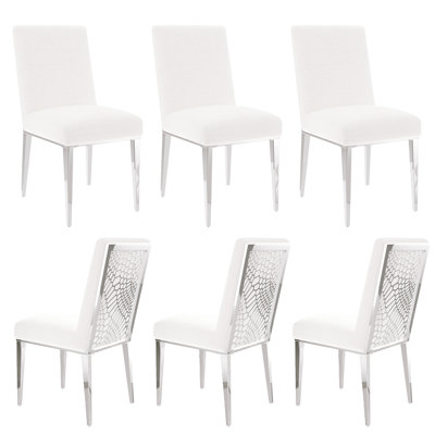 Ensemble de 6 chaises de salle à manger blanches et argentées