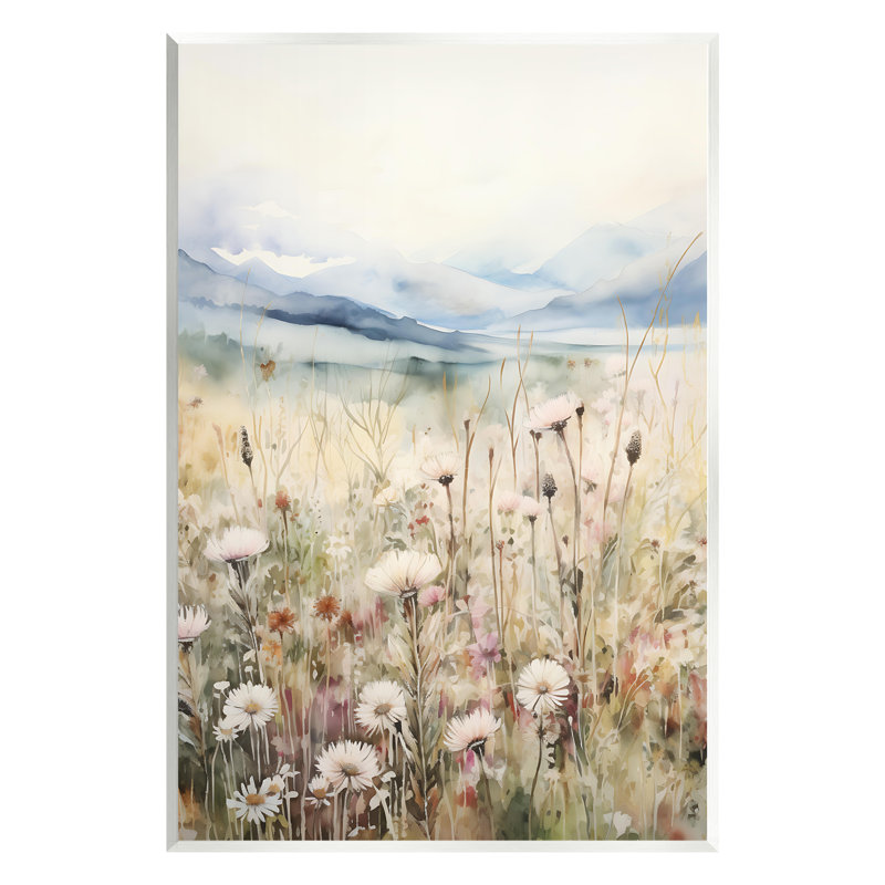 Rural Daisy Field Meadow Landscape Painting Print on MDF Wood