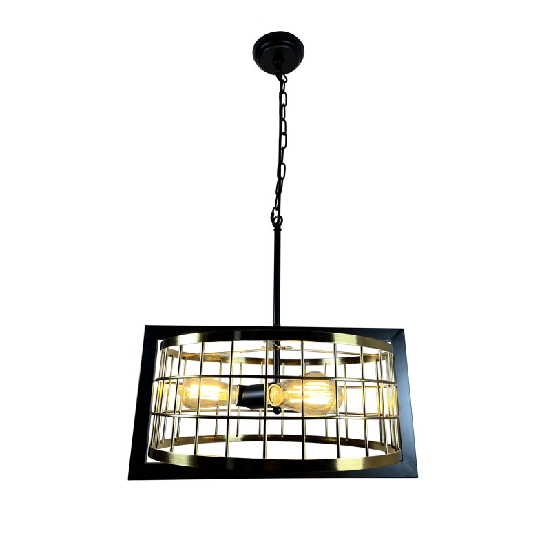 Luminaire suspendu tambour 3 lumières noir et or