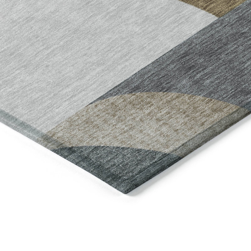 Tapis intérieur lavable géométrique ivoire et mauve brun 5 pi x 8 pi