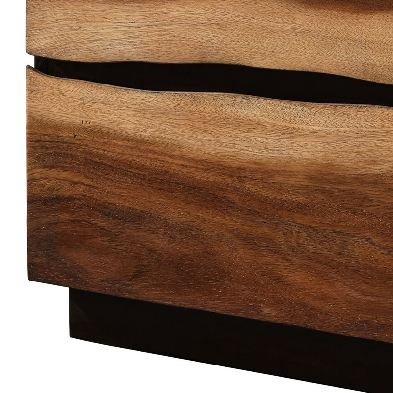 Table de chevet rustique 2 de style grain de café et noyer avec finition asymétrique