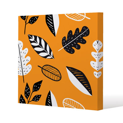 Doodle leaves Slim Style Canvas Print , 15mm Slim Real wood.