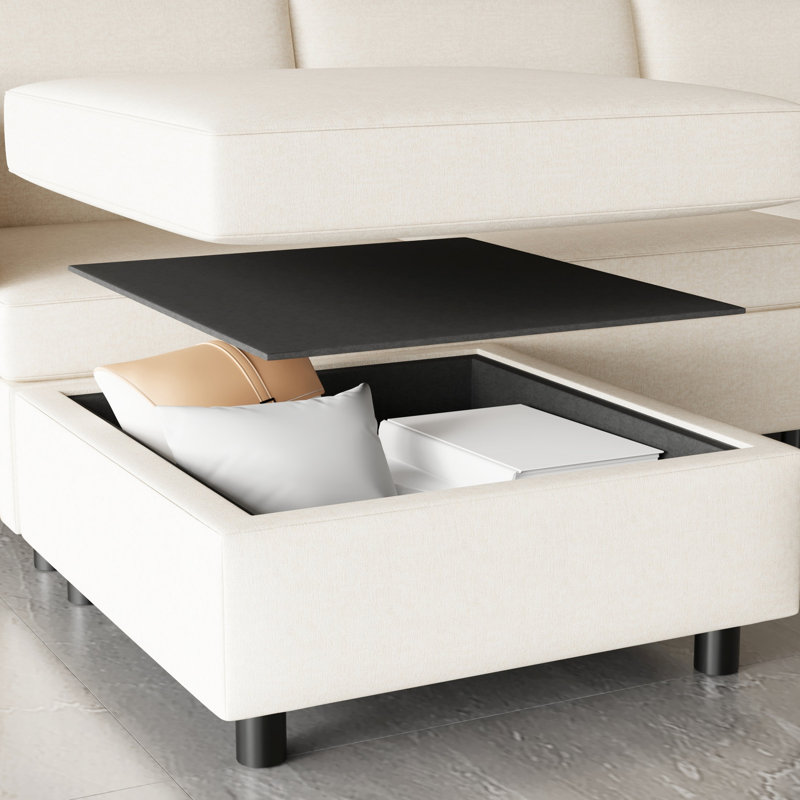 2 Beige Chenille Modular Sectional With Storage And Sleeper Functionality For Home Modular, Attributes, Interior