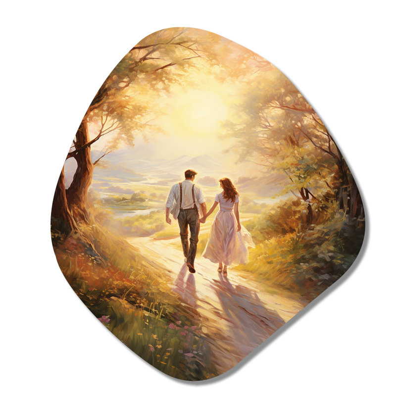 «Romantic Couple Landscape Loves Journey», art mural asymétrique en forme de nébuleuse, H 28 po x l 25 po