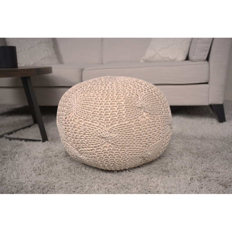 Pouf rond en coton Bordeaux, beige, Tissu beige