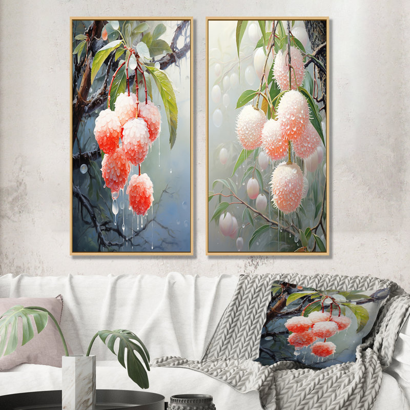 Ensemble de salon mural Lychese Luminescence - Fruits, Encadrement brun, H 32 po x l 33 po