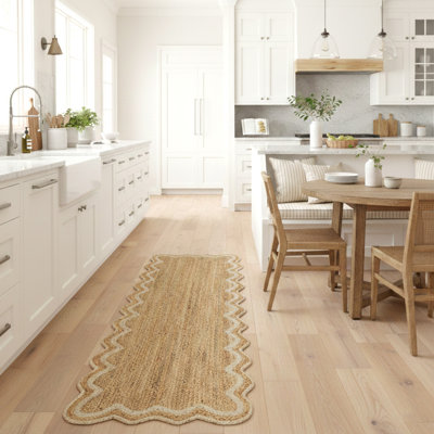 Ayanne Hand-Braided Scalloped Jute Ivory Indoor Runner Rug with Non-skid Backing