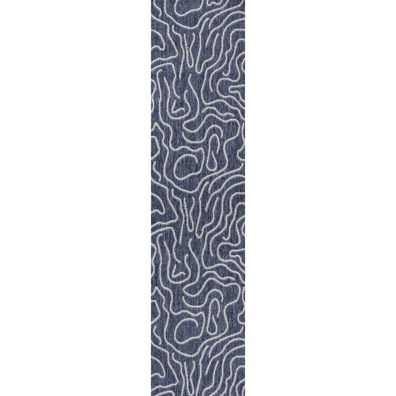 Numra Modern Coastal Organic Shapes Navy/Cream Indoor/Outdoor Rug, Runner 2' x 7'10"