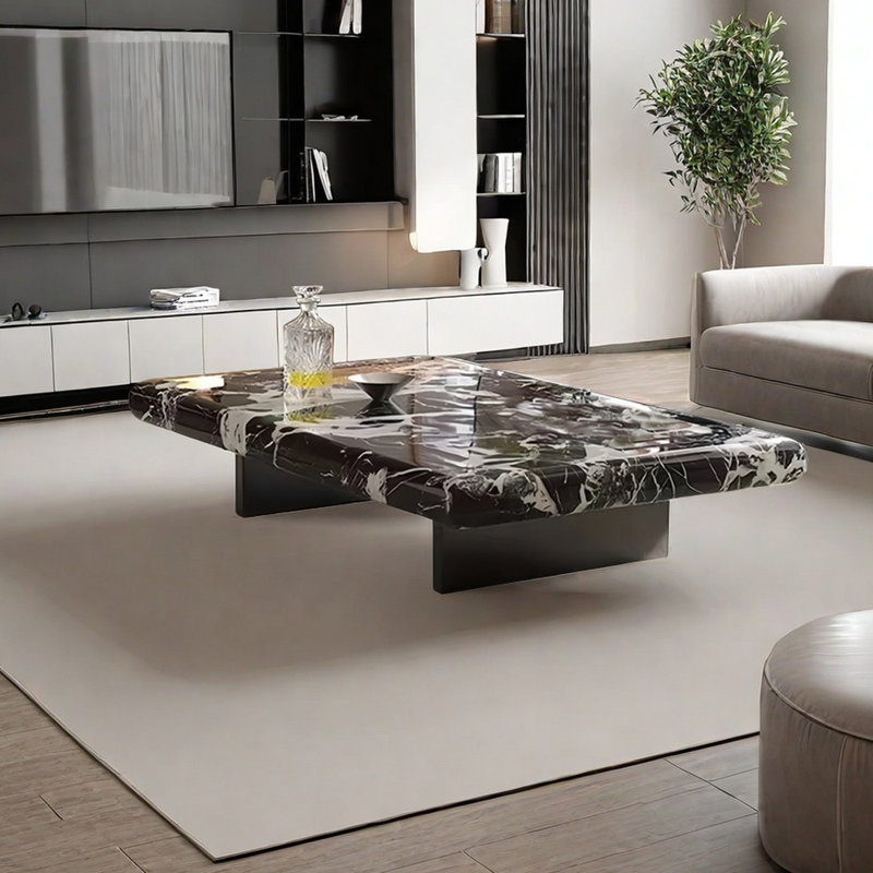 Italian rectangular marble coffee table, 12.6" H x 59.1" L x 35.4" W