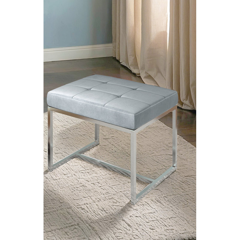 Finley Velvet Stool With Metal Base (pair), Silver Grey