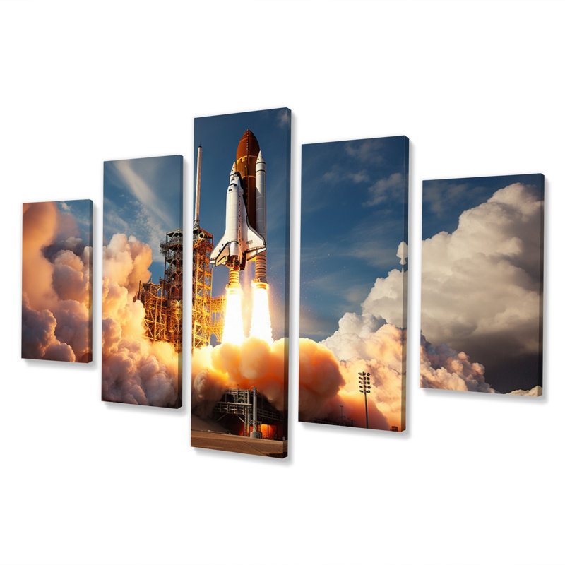 Lancement de la Navette spatiale II - Art mural sur toile, 5 panneaux