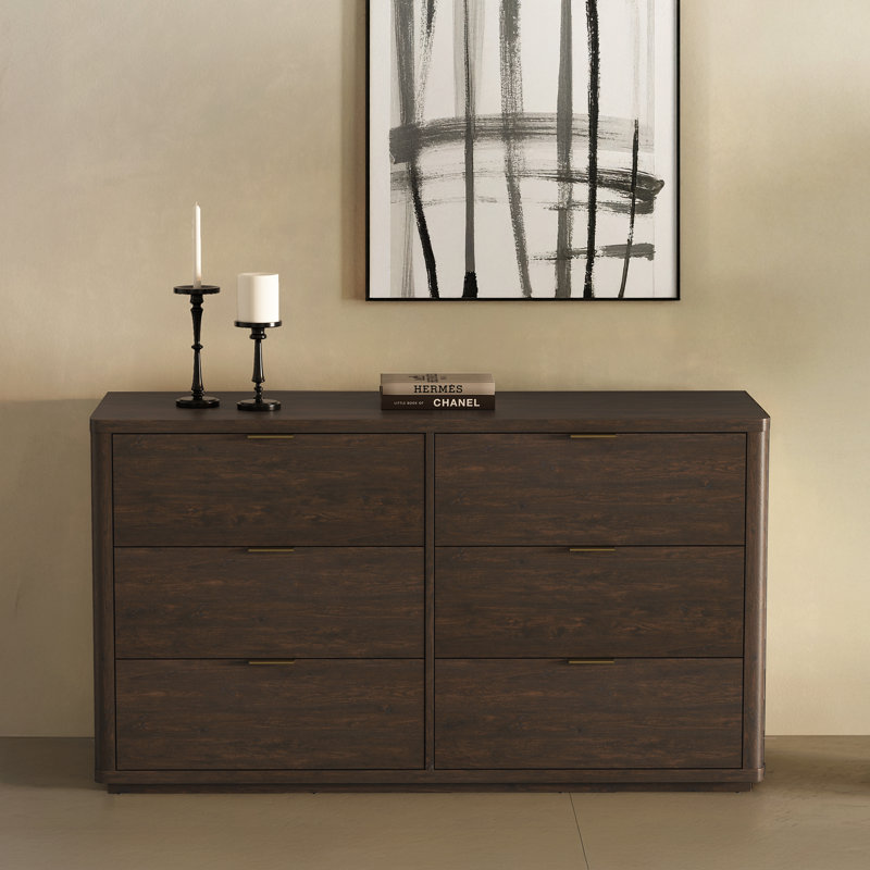 Commode double moderne à 6 tiroirs 60 po Evelyn, Brun