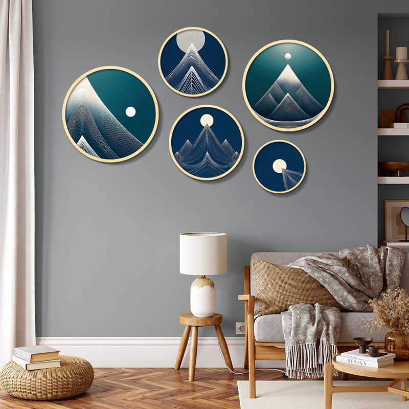 Elegant 5-Piece Decorative Framed MDF Painting Set, 17.1 x 17.1 inches & 14.6 x 14.6 inches & 12.2 x 12.2 inches & 10.2 x 10.2 inches & 7.1 x 7.1 inches | 100% Solid Wood Frames, Perfect for Home Décor & Gallery Walls