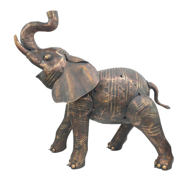68,5 po Grande statue de jardin éléphant en fer - Mali