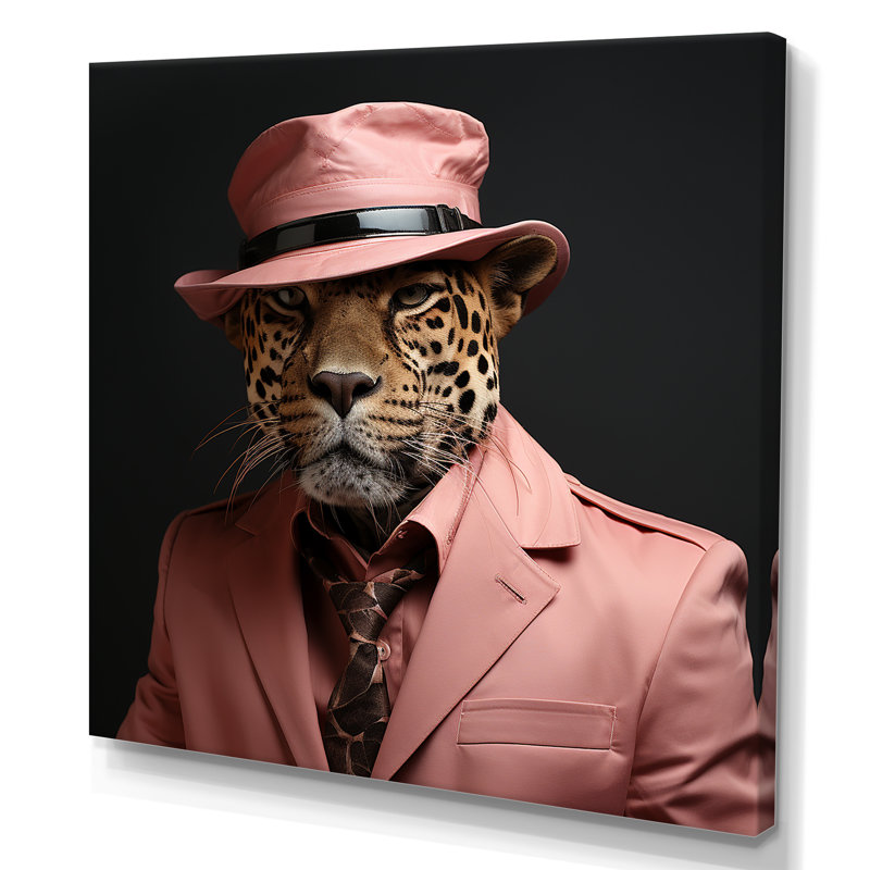 Rose avec guépard - art mural guépard, Toile tendue, H 16 po x l 16 po x P 1 po