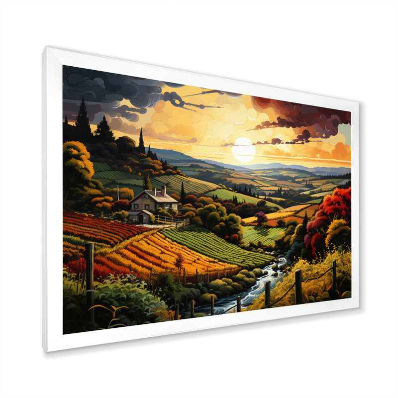 Vert, orange, vignoble, rêves pastoraux, Cadre photo blanc, H 24 po x l 32 po x P 1 po