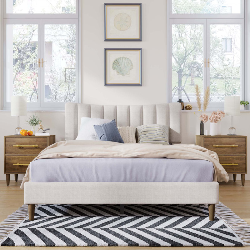 Malbon Edolie Low Profile Platform Bed, Queen, Cream