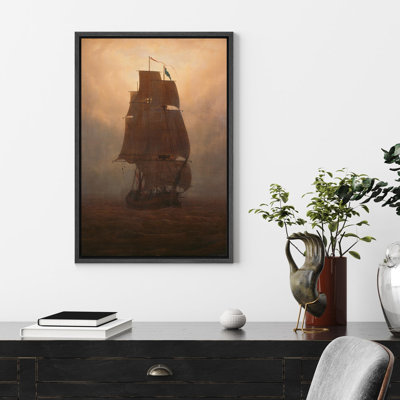 Bateau rétro dans les eaux brumeuses, illustrations nautiques antiques, campagne française rustique