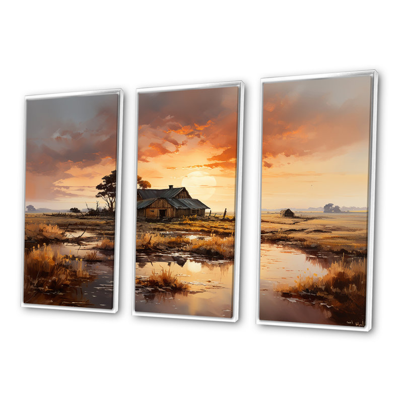 Sunrise Farm campagne dévoilée - ensemble d'art mural ferme, Cadre flottant blanc, H 40 po x l 60 po x P 1 po