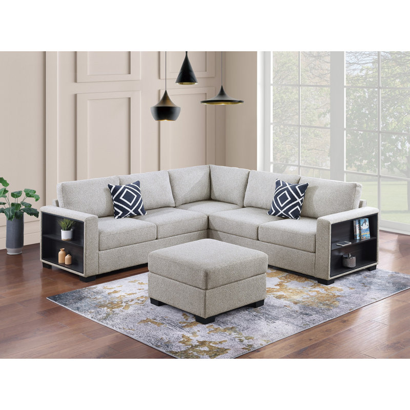 Ensemble modulaire 4 pièces avec repose-pieds Salwa, Beige