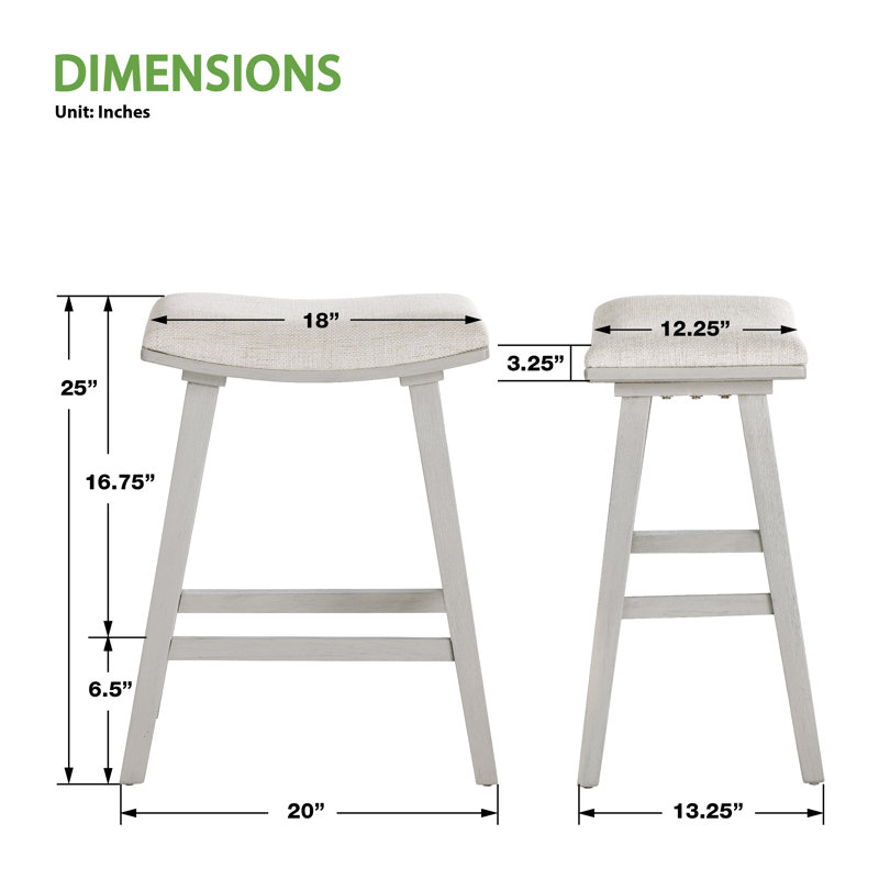 Upholstered Counter Stool, White Wash/Linen White