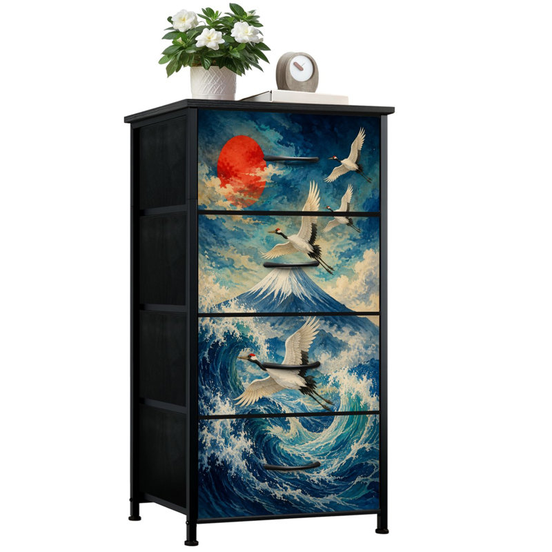 Commode de rangement verticale 4 tiroirs avec grues montantes Sun Dramatic Ocean Waves
