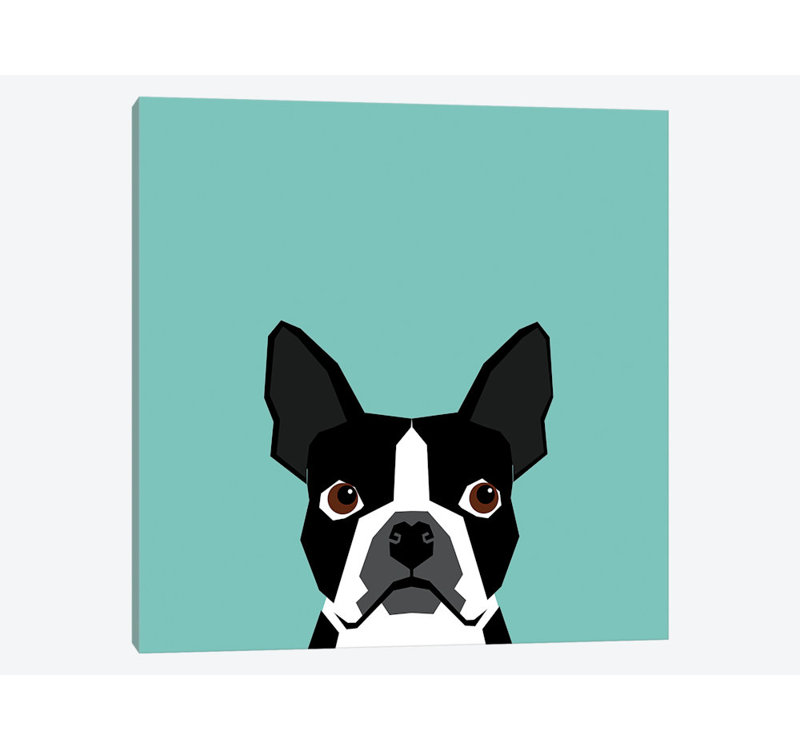Boston Terrier, impression sur toile tendue, H 37 po x l 37 po x P 1,5 po, Toile tendue, Pas de tapis