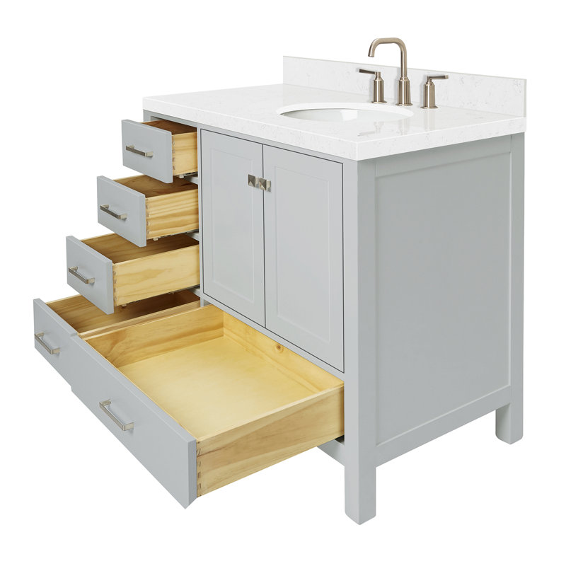  Meuble-lavabo simple 42,25 po avec plateau, Gris, Oval, Right