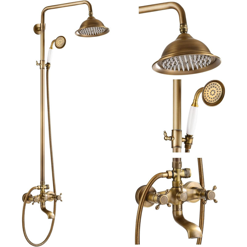 Diverter Complete Shower System with Rough in-Valve, Antique Brass
