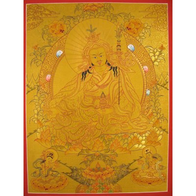 Guru Rinpoche Thangka (Brocadeless Thangka) | 24K Gold, Gouache And Acrylic Colors On Cotton Canvas