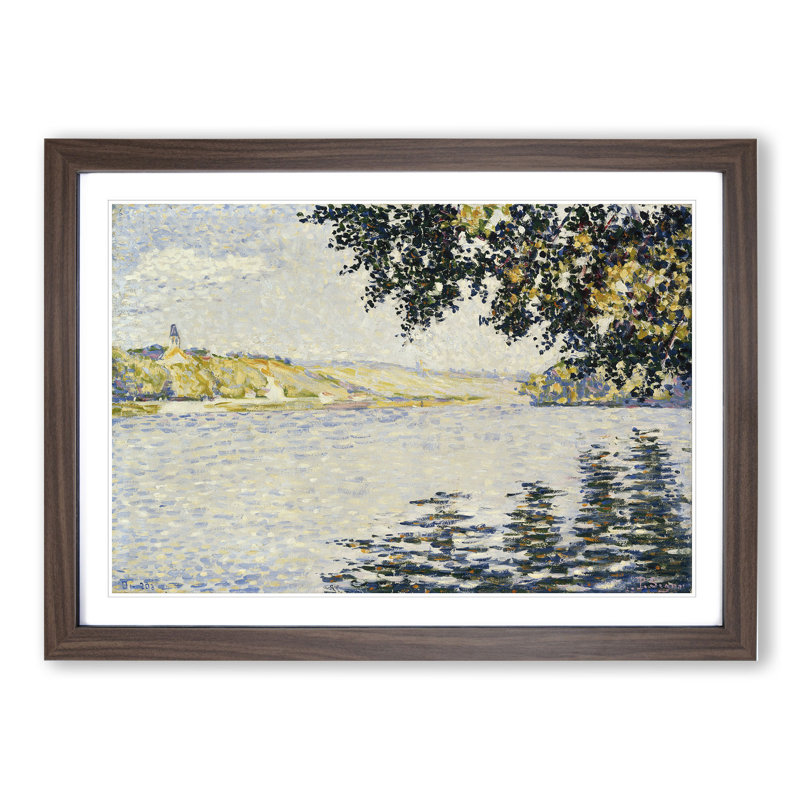 View of the Seine at Herblay by Paul Signac - Picture Frame Painting, 48cm H x 65cm W x 2cm D, Walnut