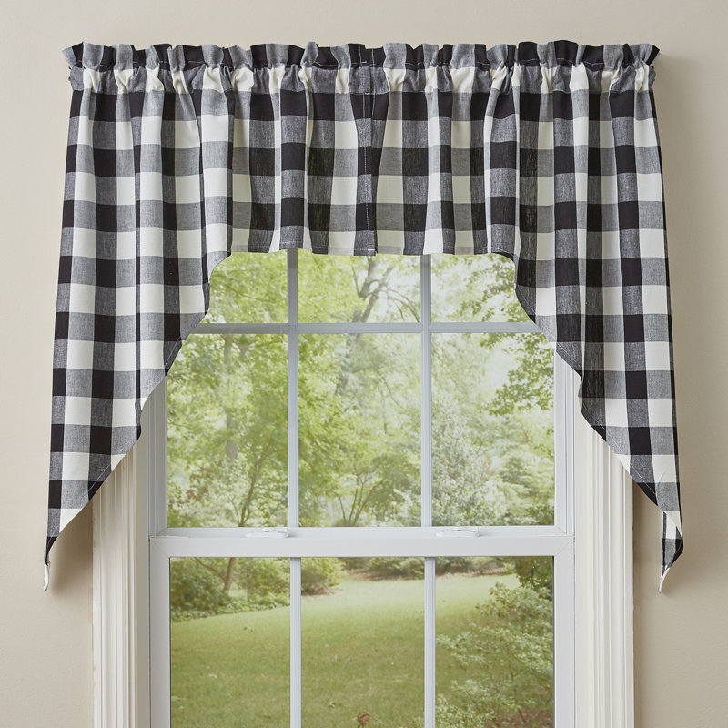 Dae Cotton Plaid Swag Window Valance, Black/Cream