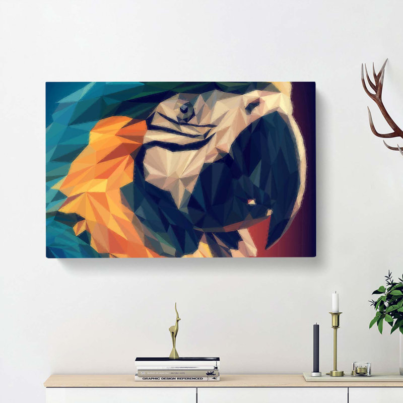 Geometric Macaw Parrot In Abstract - Wrapped Canvas, 50cm H x 76cm W x 3cm D