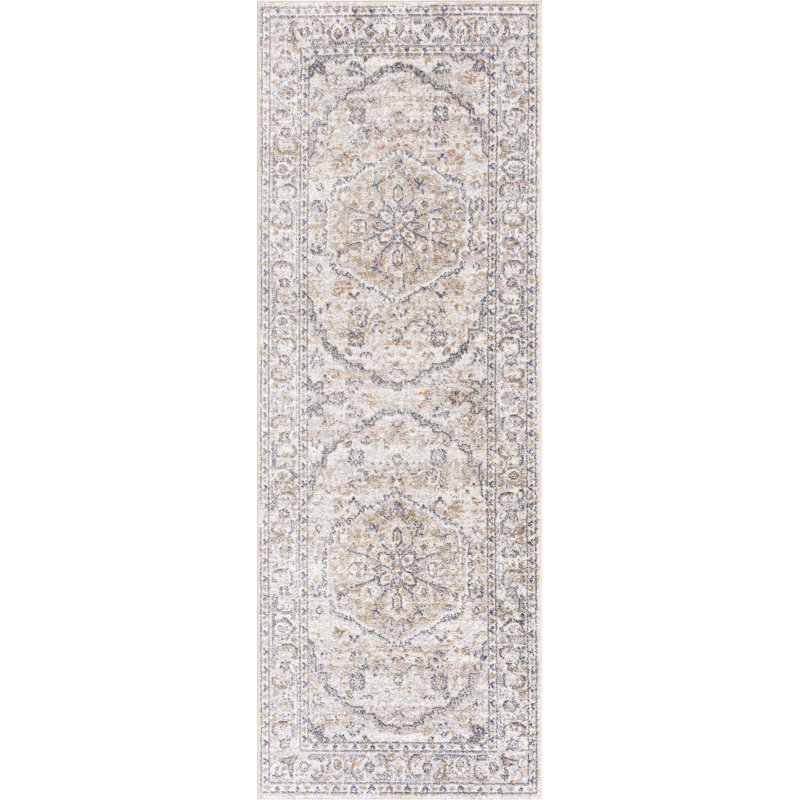 Tapis oriental gris lavable à la machine Oveda, Tapis de couloir 2 pi 7 po x 7 pi 3 po