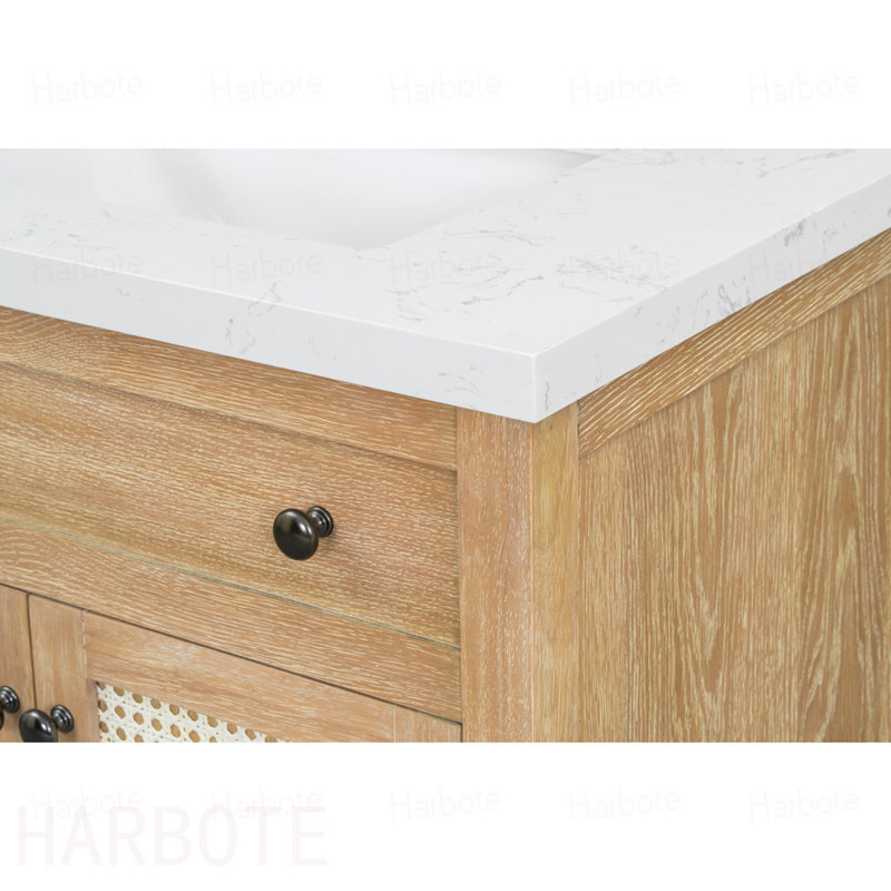 Meuble-lavabo à panneaux Cane avec plateau en pierre reconstituée