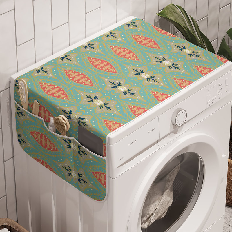 Ambesonne Ethnic Washing Machine Organizer Pack of 2 47" x 18.5" Dark Salmon and Pale Teal