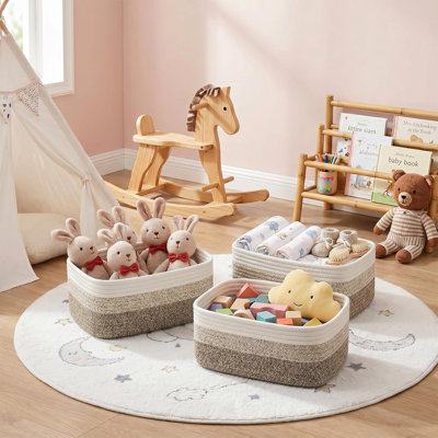Paniers de rangement en corde de coton doux, ensemble de 6, paniers tressés pour étagères, 30 x 19 x 12 cm, organisateur pour garde-robe et chambre d'enfant
