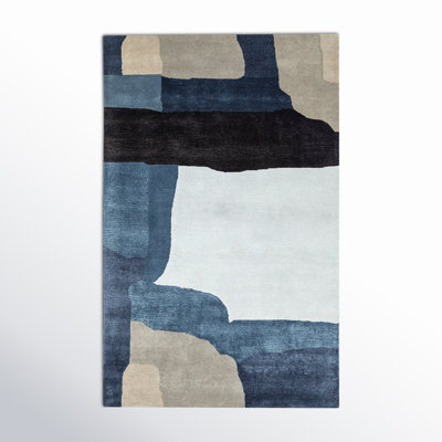 Linn Rectangle Abstract Handmade Tufted Area Rug in Blue