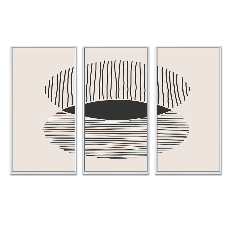 «Minimal Geometric Lines And Circle II», reproduction de cadre photo sur toile 3 pièces, H 20 po x l 36 po x P 1 po