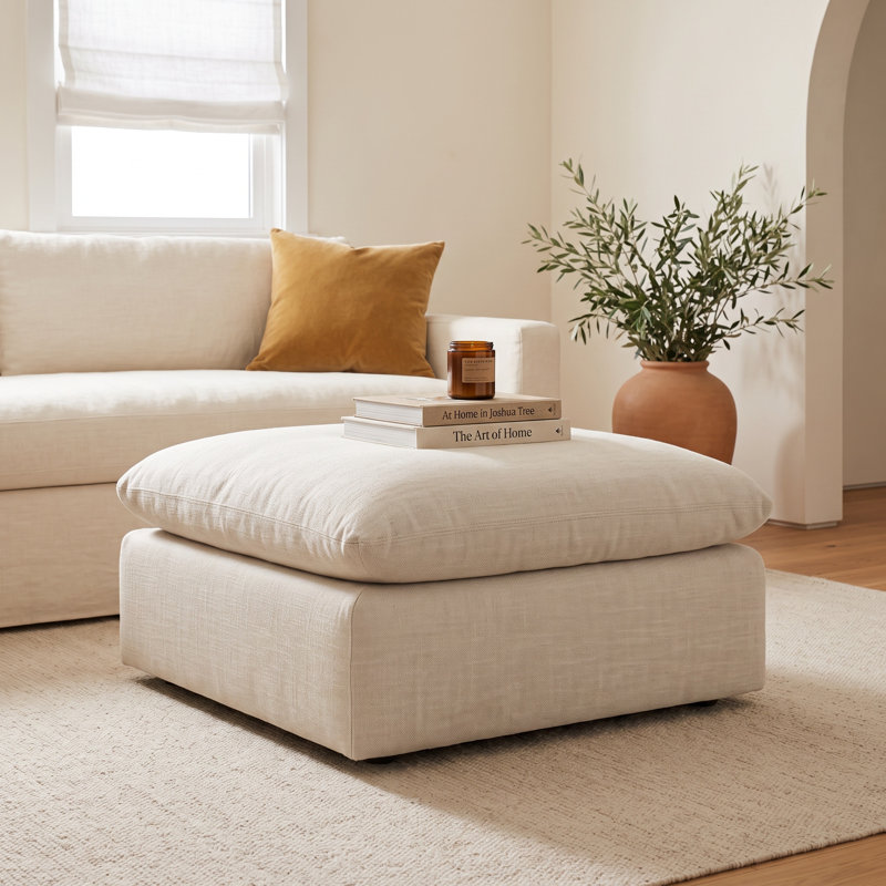 Annabella 41" Upholstered Ottoman, Effie Linen Performance Weave