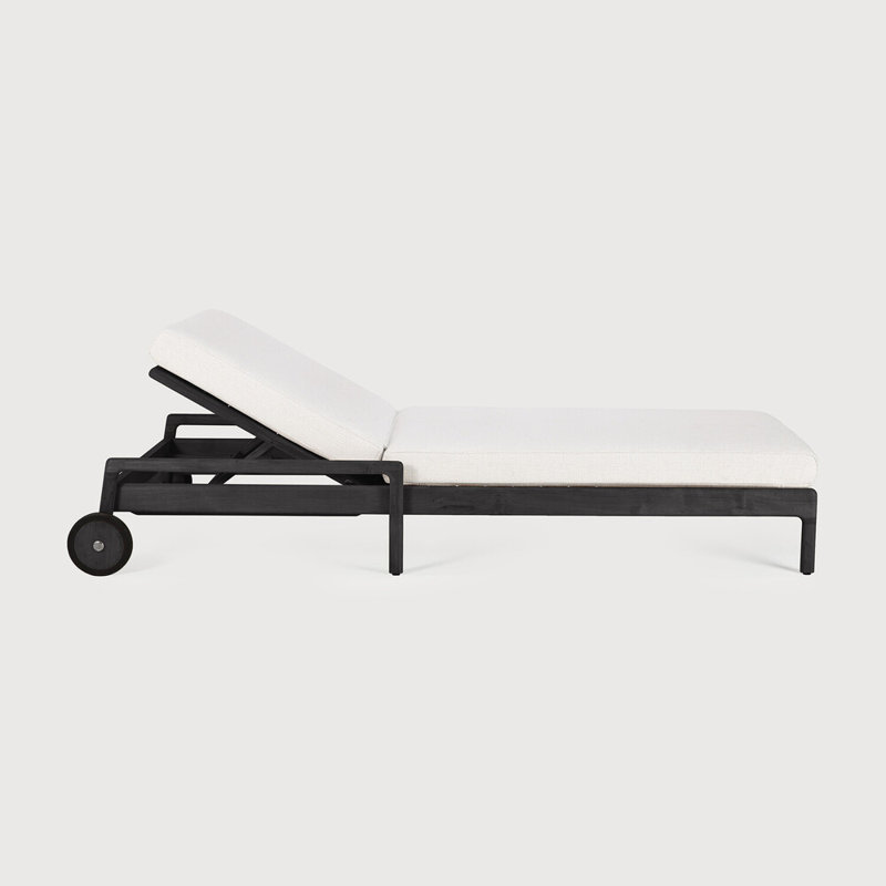 Jack Outdoor Teak Chaise Lounge, Teak Black Frame/Off White Cushion