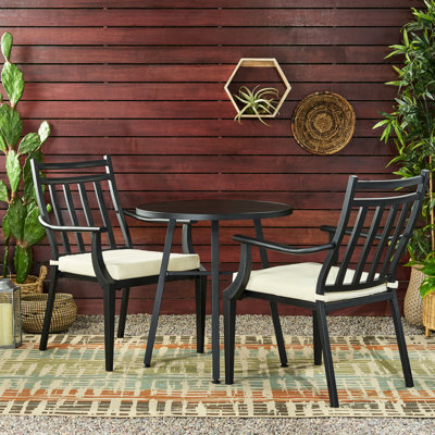 Bistro 3 pièces - fer noir, coussins d'eau, attrayant plaisir extérieur en métal avec coussins pour le patio