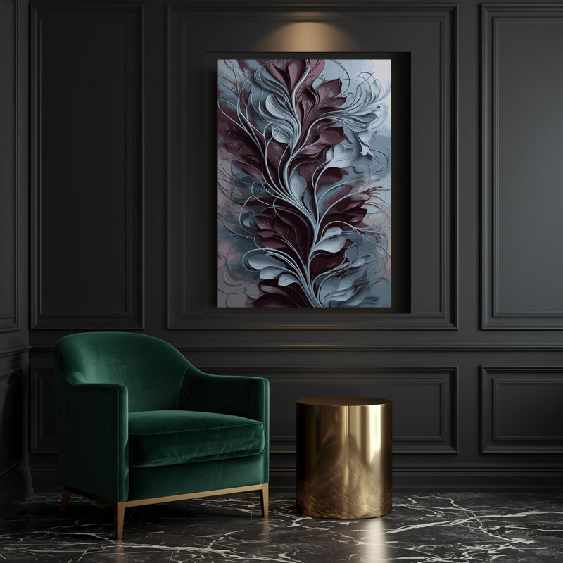 «Abstract Florals 21», art mural sur toile grise, H 30 po x l 20 po