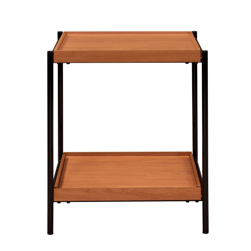 Table de bout carrée avec compartiment ouvert, chêne miel et noir