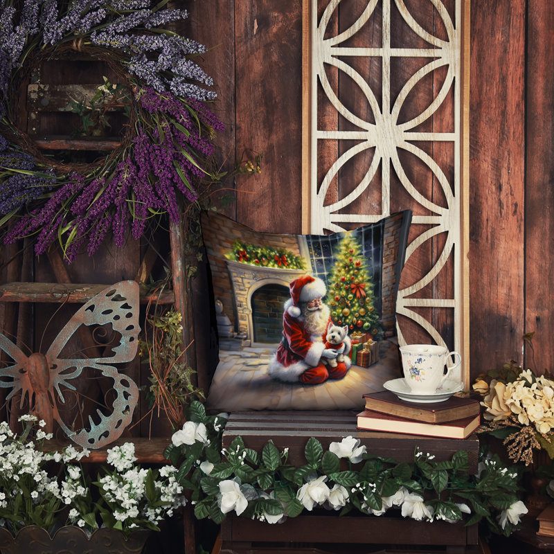 Coussin Westie and Santa Claus, H 14 po x l 14 po