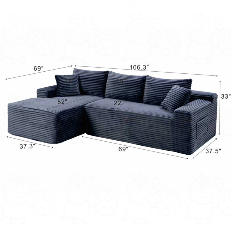 106.3" Cloud Modular Sectional Sofa Couch with L-Shape Chaise, Grey