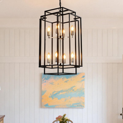 Modern 8-light Black & Chrome Geometric Pendant Chandelier, Industrial Metal Frame, Adjustable Hanging Light(no Bulbs)