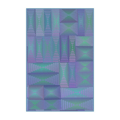 Tapis bleu / mauve géométrique en laine et polyester tissé à la machine